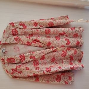 Ms. Russ Pink/Coral Floral Linen like Jacket.  One button. 24W NWT